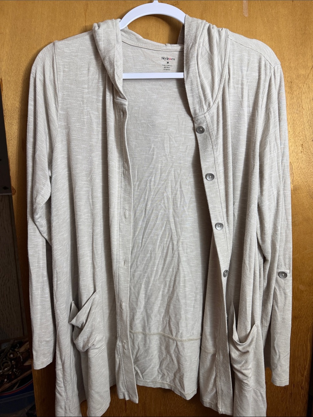 Style & Co. Light Beige Hooded Button-Front Cardigan